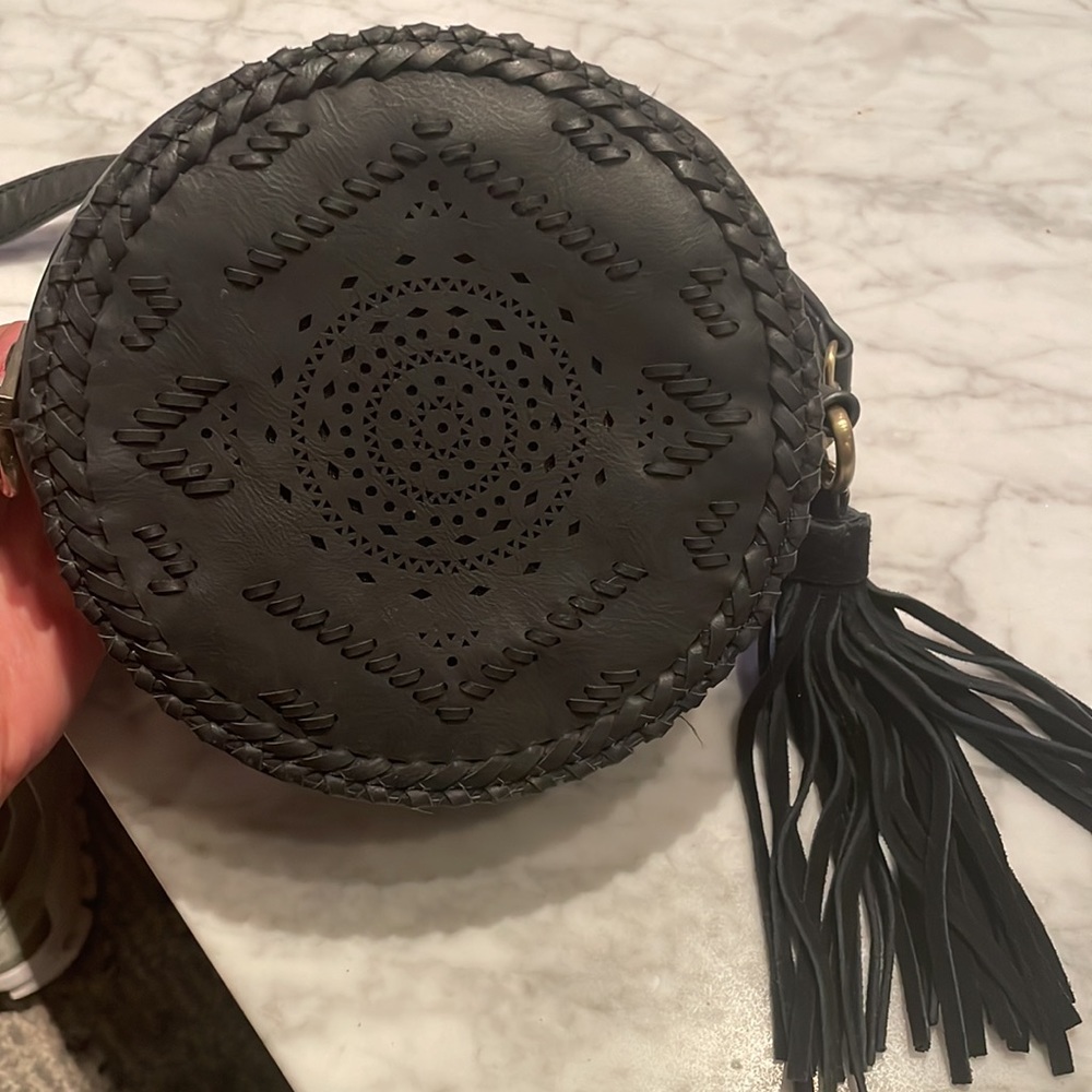Street Level Round black leather cross body circle bag